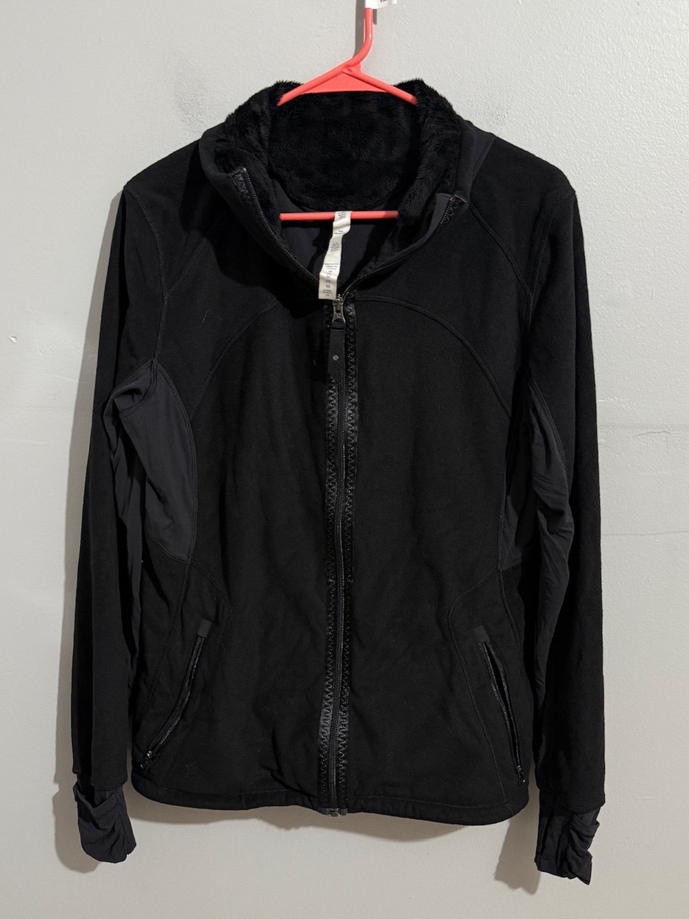 Lululemon Jacket Womens 12 Black Full Zip Fleece Lined Collar Running Athletic